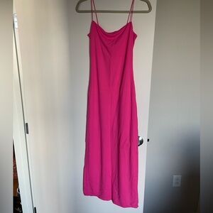 Hot Pink Slip Maxi Dress with Cowl Neck